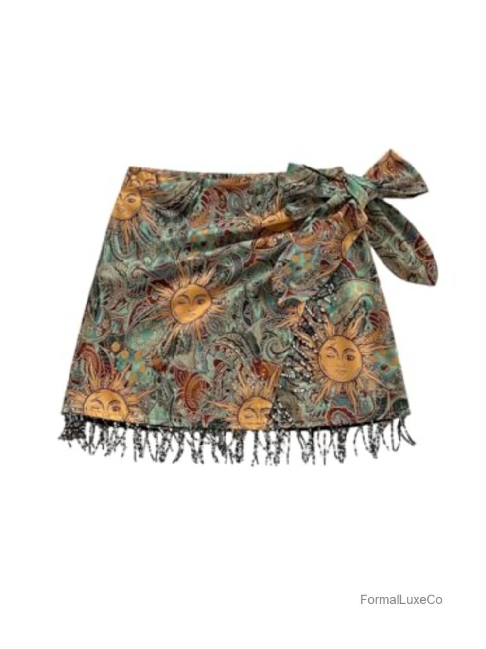 Boho Beaded Tassel Wrap Mini Skirt High Waisted Summer